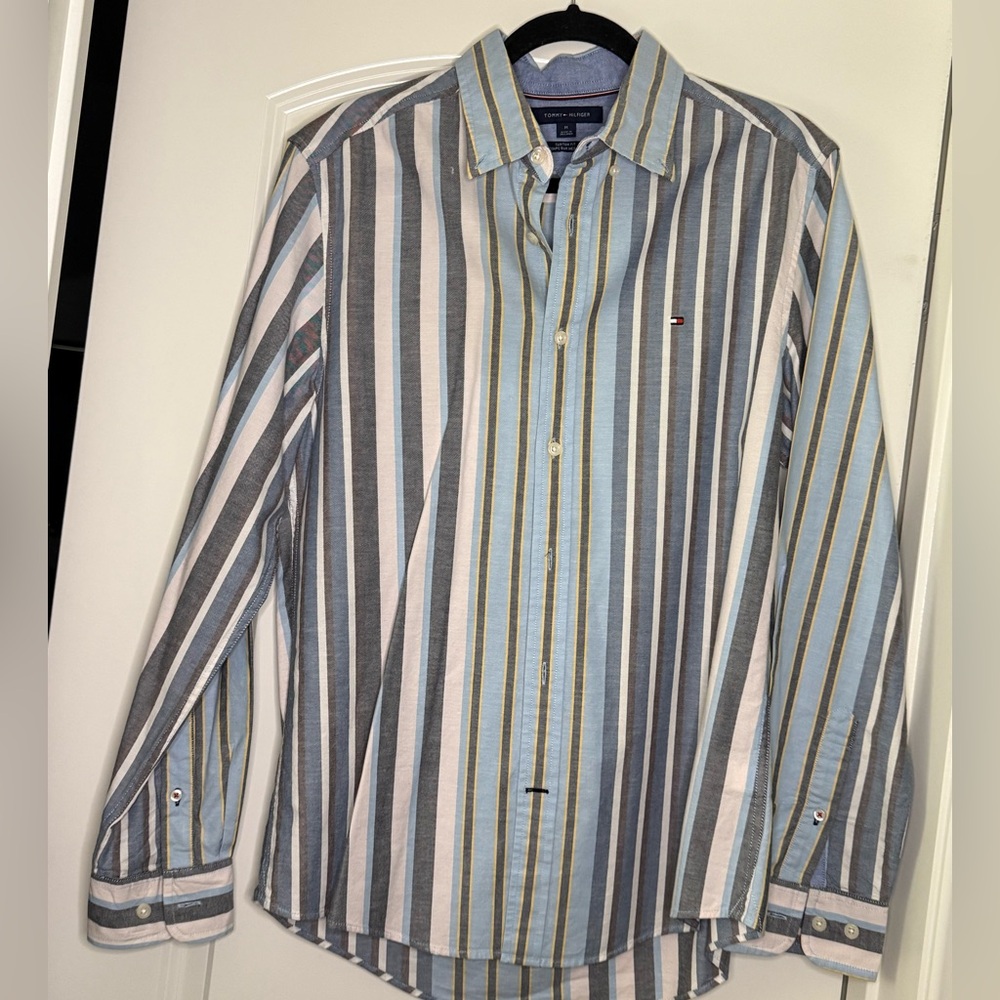 TOMMY HILFIGER Striped Shirt Medium Vintage Style